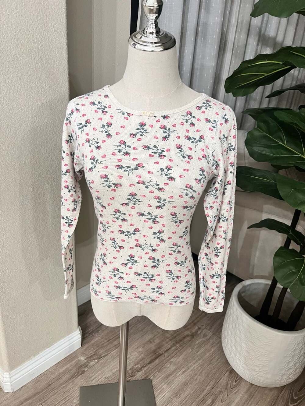 Partners Intimates Vintage Floral Waffle Knit Long Sleeve Thermal Top Size M